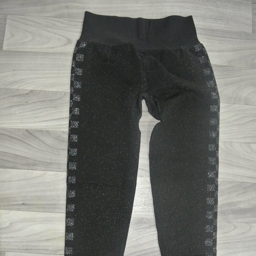 NWT Black Shimmer PINK seamless Victoria's Secret High Waist Workout Tight BLACK